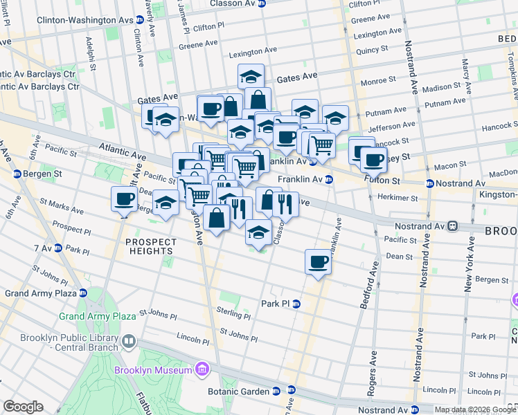 map of restaurants, bars, coffee shops, grocery stores, and more near 1008 Atlantic Avenue in Brooklyn