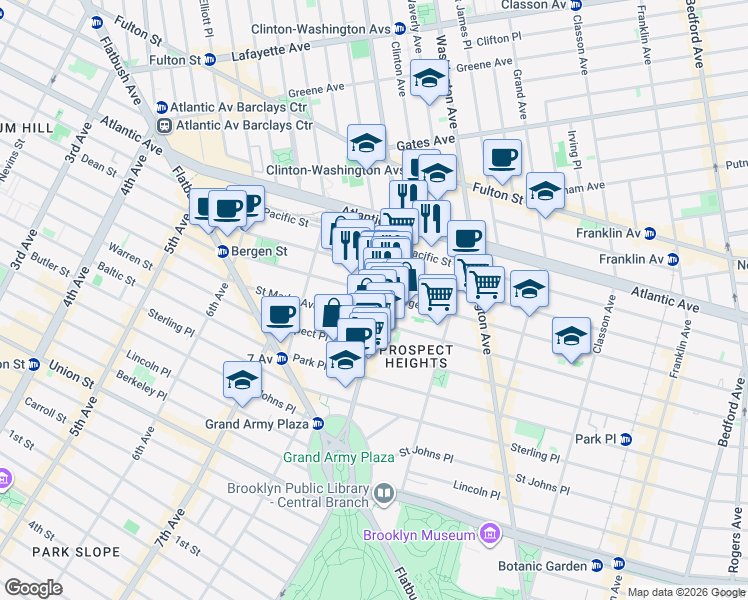 map of restaurants, bars, coffee shops, grocery stores, and more near 634 Bergen Street in Brooklyn