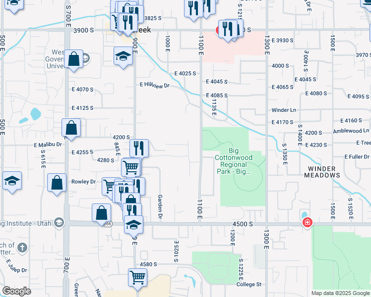 map of restaurants, bars, coffee shops, grocery stores, and more near 4246 South 1060 East in Millcreek