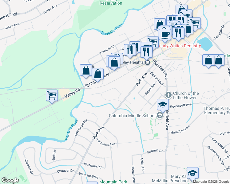 map of restaurants, bars, coffee shops, grocery stores, and more near 130 Forest Avenue in Berkeley Heights