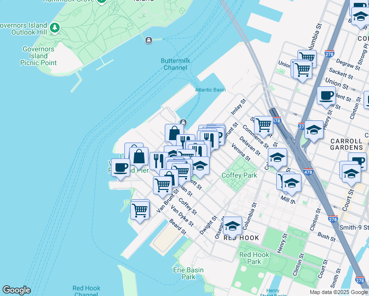 map of restaurants, bars, coffee shops, grocery stores, and more near in Brooklyn
