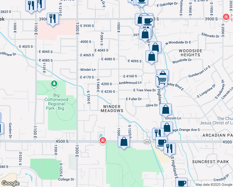 map of restaurants, bars, coffee shops, grocery stores, and more near 1476 East 4200 South in Millcreek