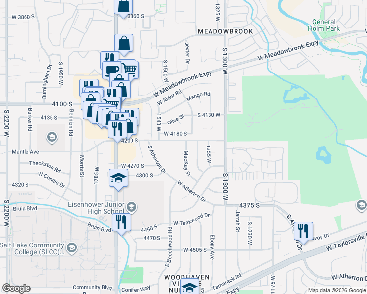 map of restaurants, bars, coffee shops, grocery stores, and more near 1447 West 4180 South in Taylorsville