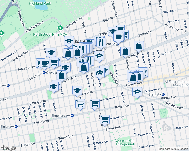map of restaurants, bars, coffee shops, grocery stores, and more near in Brooklyn