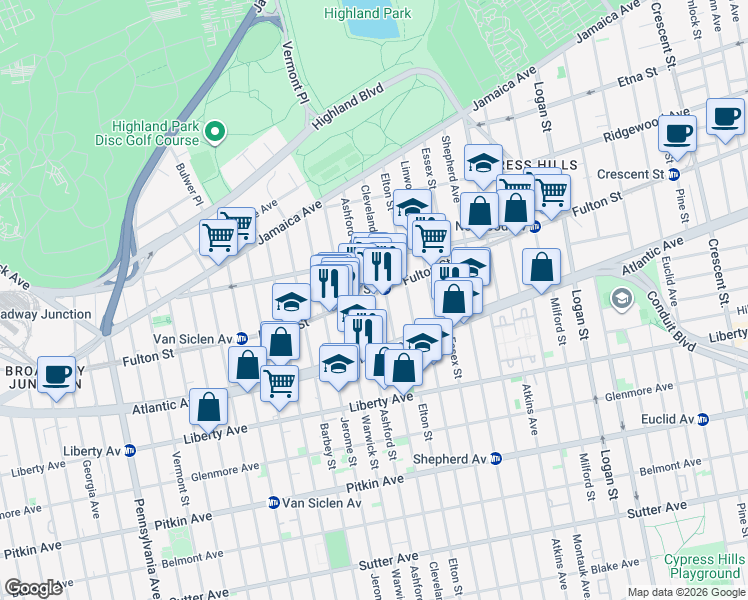 map of restaurants, bars, coffee shops, grocery stores, and more near in Brooklyn