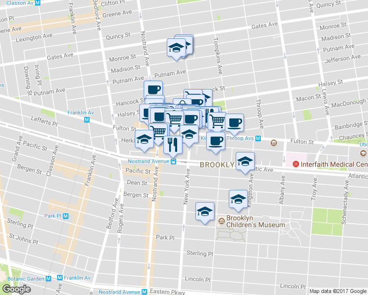 map of restaurants, bars, coffee shops, grocery stores, and more near 24 New York Avenue in Brooklyn