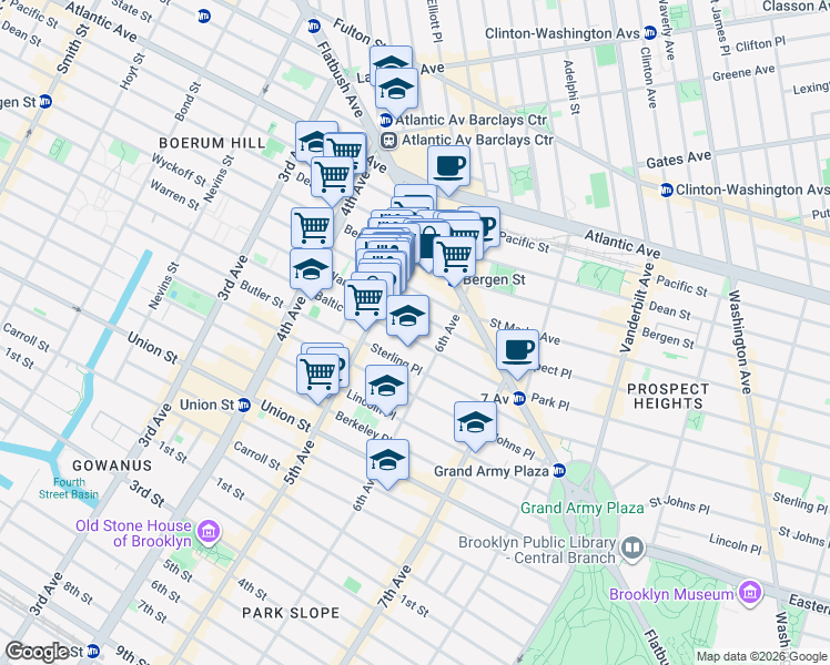 map of restaurants, bars, coffee shops, grocery stores, and more near 22 Prospect Place in Brooklyn