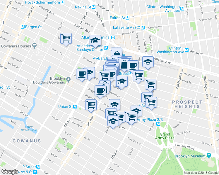 map of restaurants, bars, coffee shops, grocery stores, and more near in Brooklyn