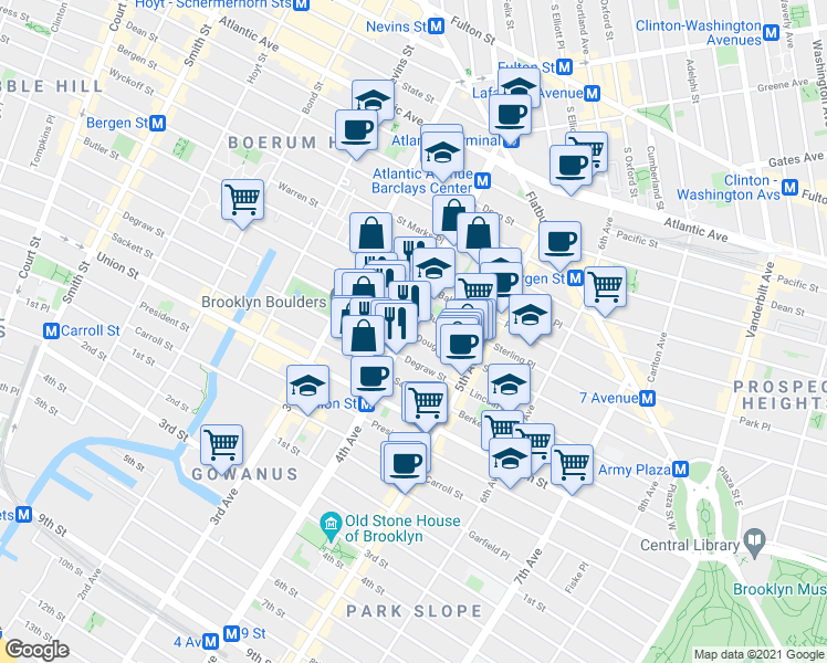 map of restaurants, bars, coffee shops, grocery stores, and more near 336 Butler Street in Brooklyn