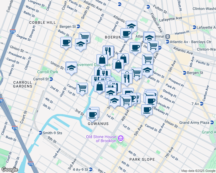 map of restaurants, bars, coffee shops, grocery stores, and more near 558 Degraw Street in Brooklyn