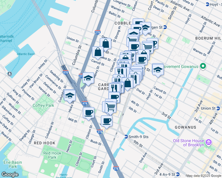 map of restaurants, bars, coffee shops, grocery stores, and more near in Brooklyn