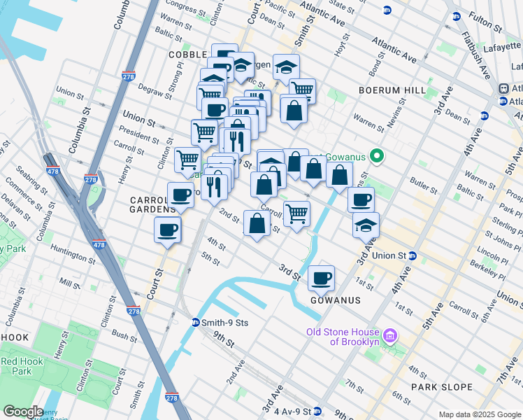 map of restaurants, bars, coffee shops, grocery stores, and more near 327 Hoyt Street in Brooklyn