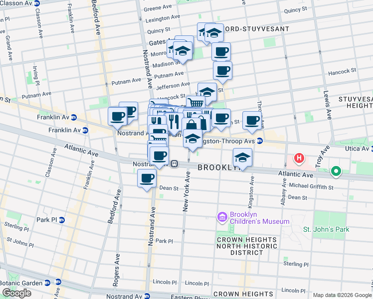 map of restaurants, bars, coffee shops, grocery stores, and more near 24 New York Avenue in Brooklyn