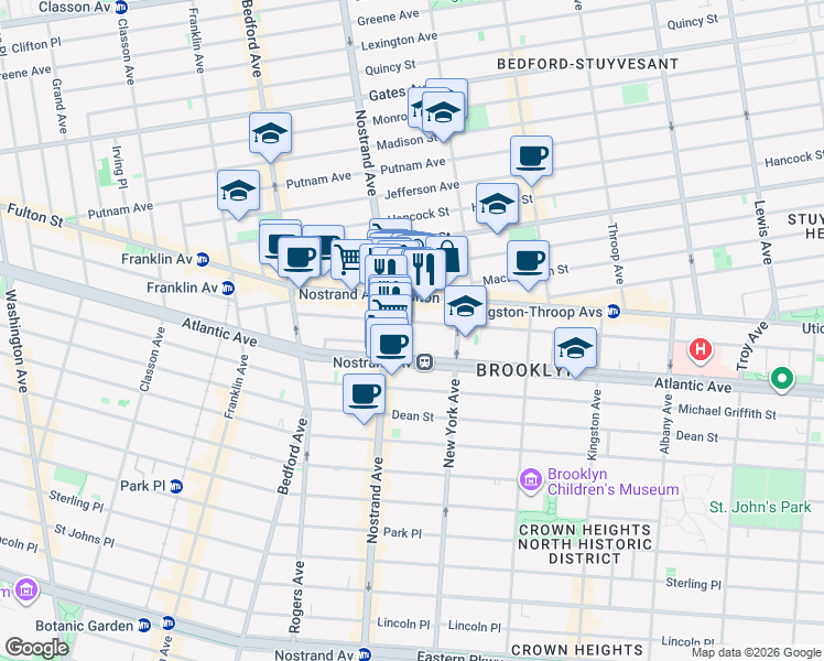 map of restaurants, bars, coffee shops, grocery stores, and more near 140 Herkimer Street in Brooklyn