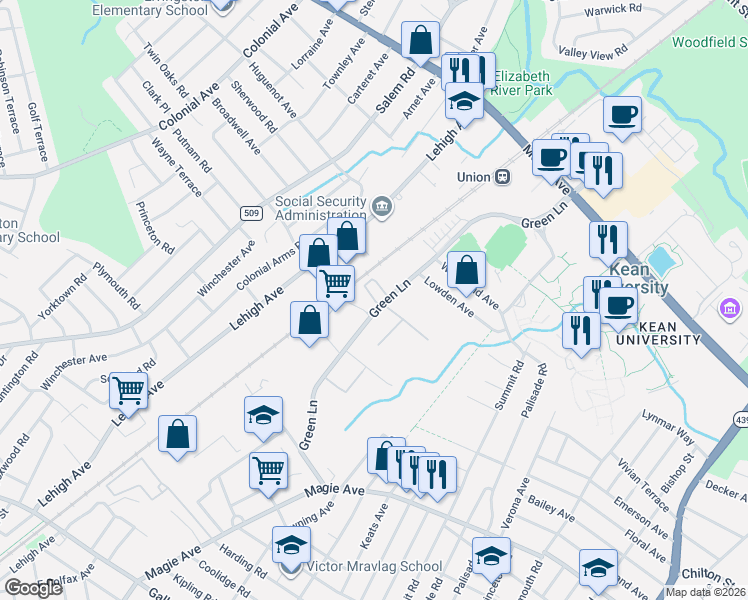map of restaurants, bars, coffee shops, grocery stores, and more near 28 Station Square in Union