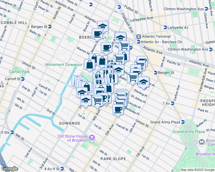 map of restaurants, bars, coffee shops, grocery stores, and more near 311 Douglass Street in Brooklyn