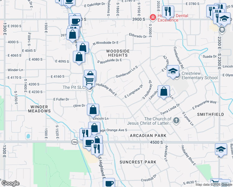 map of restaurants, bars, coffee shops, grocery stores, and more near 1846 Orchard Hollow Lane in Holladay