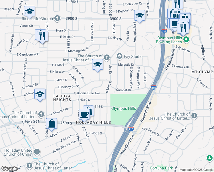 map of restaurants, bars, coffee shops, grocery stores, and more near 4246 South 3080 East in Salt Lake City