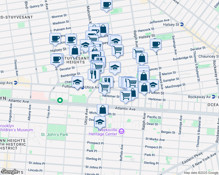 map of restaurants, bars, coffee shops, grocery stores, and more near 3 Sumpter Street in Brooklyn