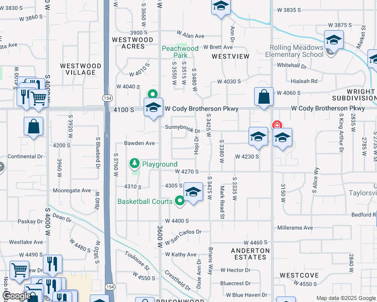 map of restaurants, bars, coffee shops, grocery stores, and more near 3503 West Paiute Drive in West Valley City