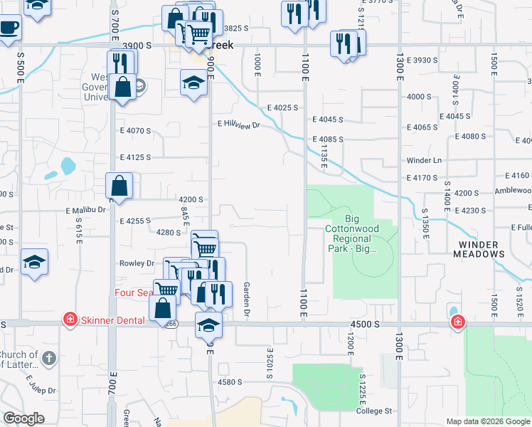 map of restaurants, bars, coffee shops, grocery stores, and more near 1016 East Perrywill Avenue in Salt Lake City