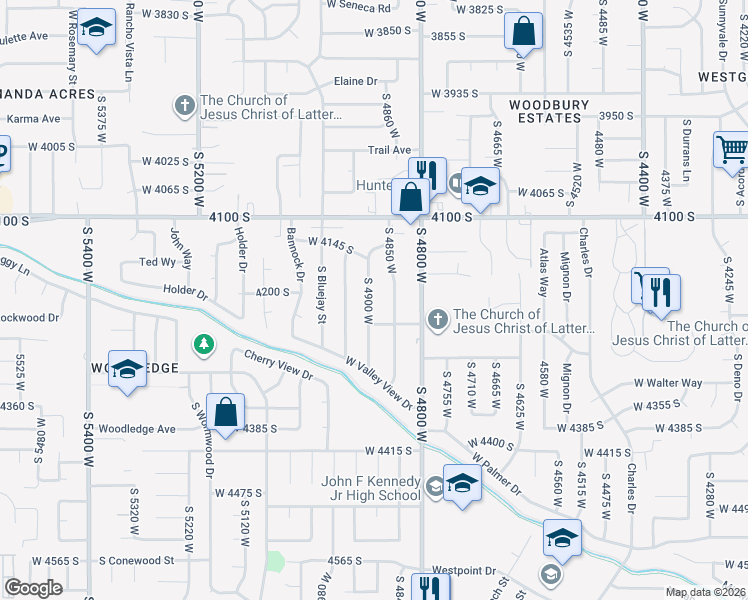 map of restaurants, bars, coffee shops, grocery stores, and more near 4211 South 4900 West in West Valley City
