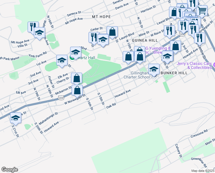 map of restaurants, bars, coffee shops, grocery stores, and more near 1403 West Norwegian Street in Pottsville