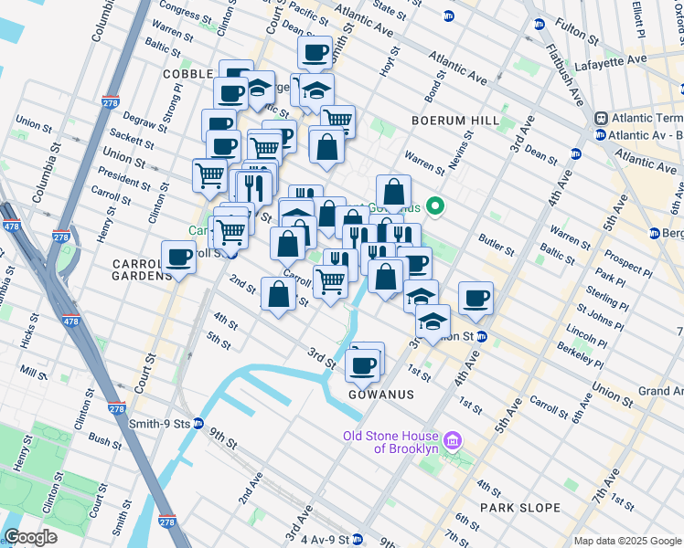 map of restaurants, bars, coffee shops, grocery stores, and more near 434 Union Street in Brooklyn