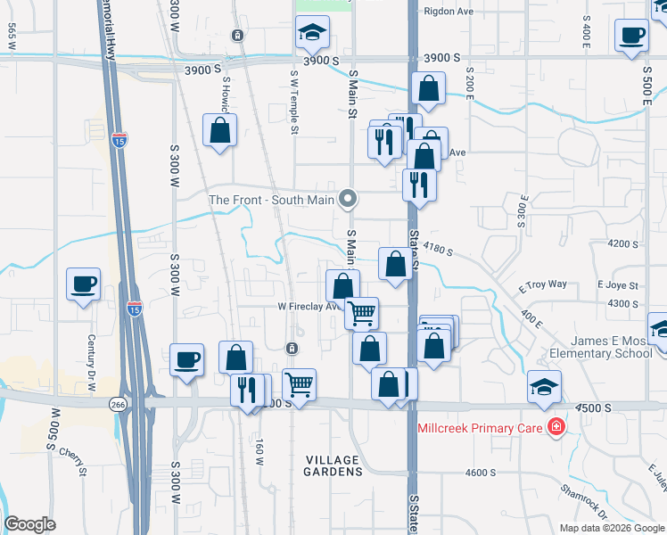 map of restaurants, bars, coffee shops, grocery stores, and more near 46 Tytus Drive in Murray