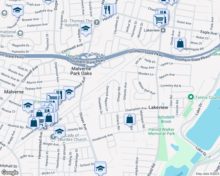 map of restaurants, bars, coffee shops, grocery stores, and more near 1138 Ossipee Road in West Hempstead