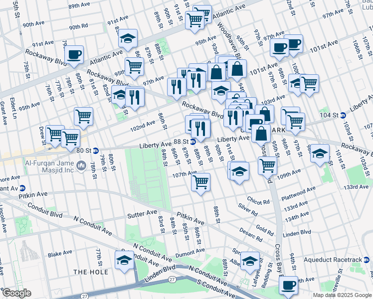 map of restaurants, bars, coffee shops, grocery stores, and more near in Queens