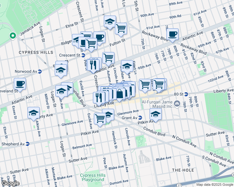 map of restaurants, bars, coffee shops, grocery stores, and more near 409 Autumn Avenue in Brooklyn