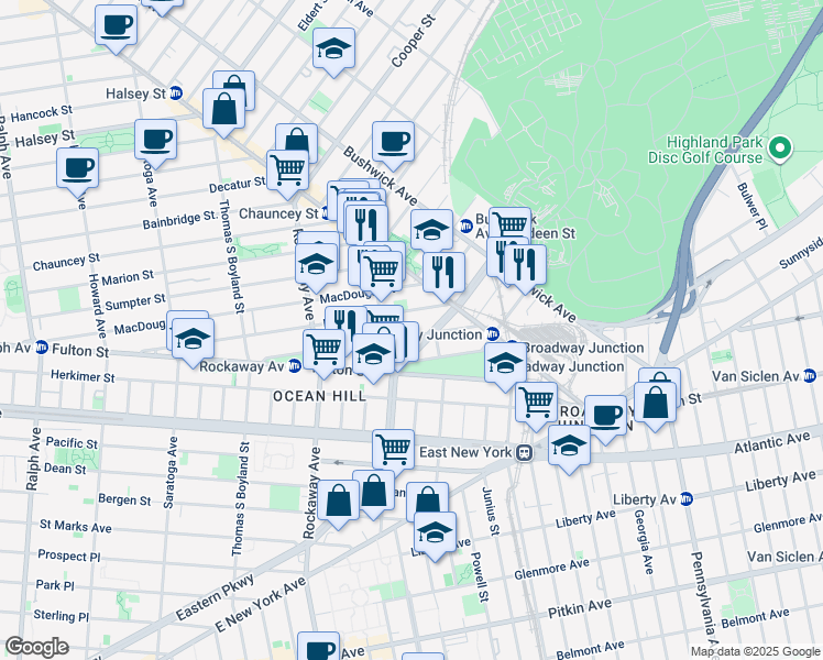 map of restaurants, bars, coffee shops, grocery stores, and more near in Brooklyn