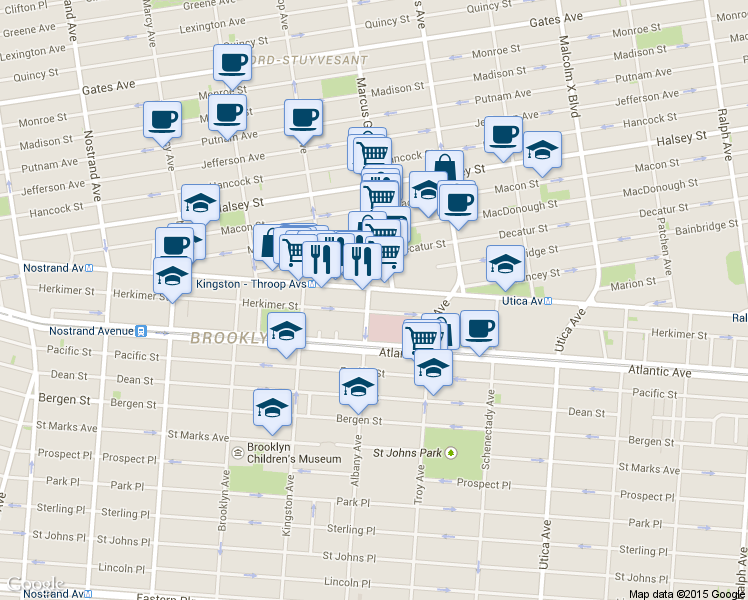 map of restaurants, bars, coffee shops, grocery stores, and more near 1583 Fulton Street in Brooklyn