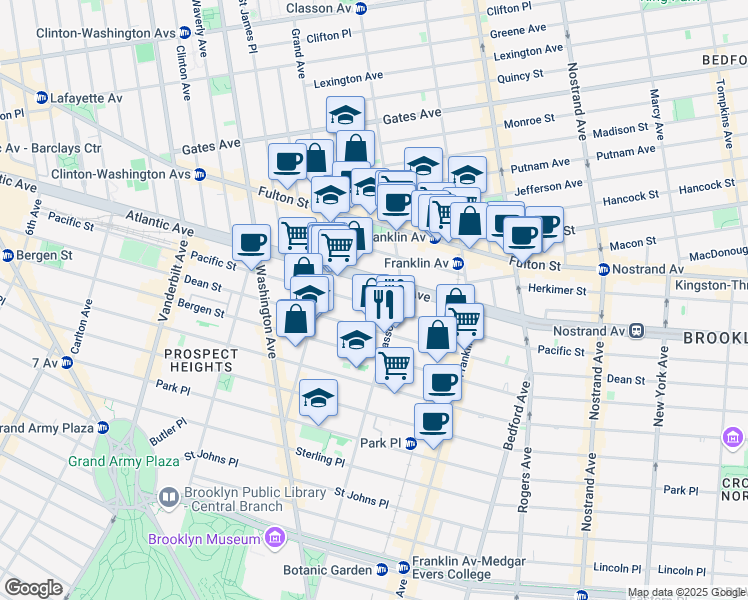 map of restaurants, bars, coffee shops, grocery stores, and more near 1001 Atlantic Avenue in Brooklyn
