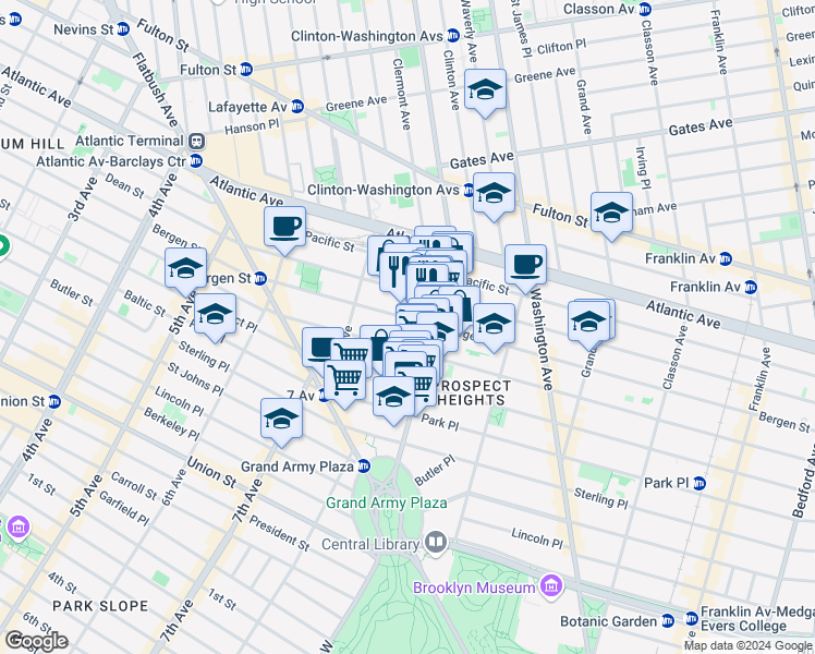 map of restaurants, bars, coffee shops, grocery stores, and more near 609 Bergen Street in Brooklyn