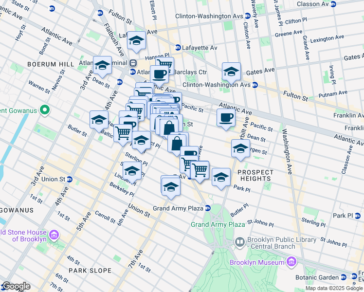 map of restaurants, bars, coffee shops, grocery stores, and more near 261 Flatbush Avenue in Brooklyn