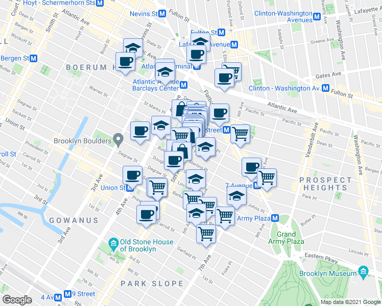 map of restaurants, bars, coffee shops, grocery stores, and more near in Brooklyn