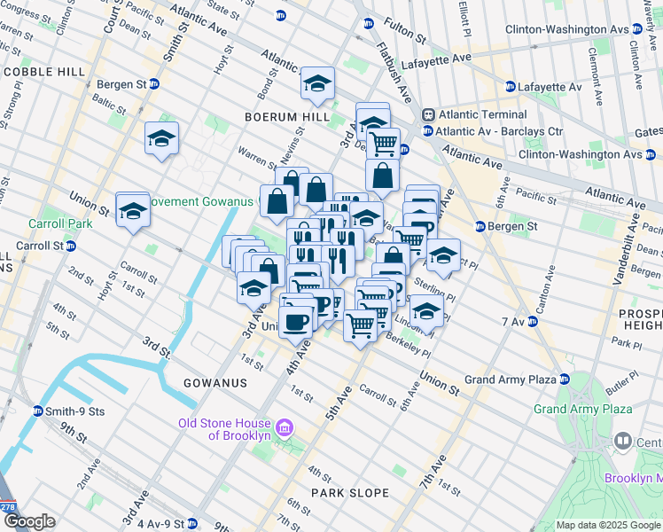 map of restaurants, bars, coffee shops, grocery stores, and more near 311 Douglass Street in Brooklyn
