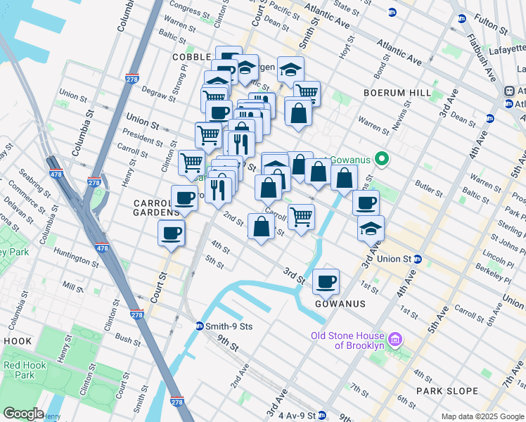 map of restaurants, bars, coffee shops, grocery stores, and more near 327 Hoyt Street in Brooklyn