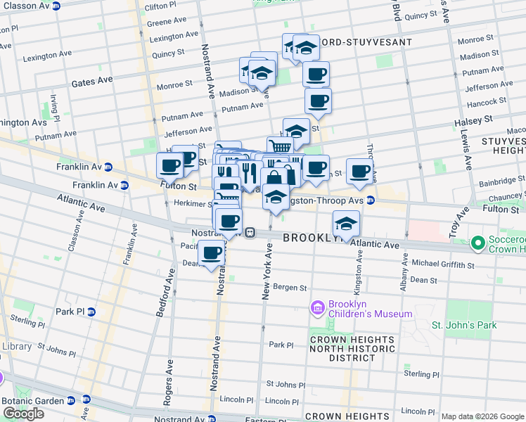 map of restaurants, bars, coffee shops, grocery stores, and more near 24 New York Avenue in Brooklyn