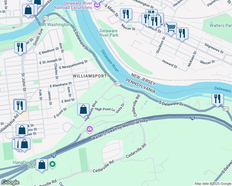 map of restaurants, bars, coffee shops, grocery stores, and more near 146 Vista Drive in Easton