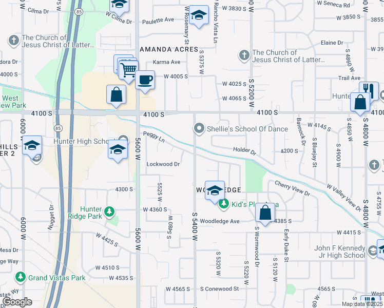 map of restaurants, bars, coffee shops, grocery stores, and more near 5426 Peggy Lane in West Valley City