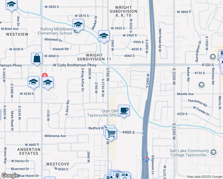 map of restaurants, bars, coffee shops, grocery stores, and more near 4147 2700 West in West Valley City
