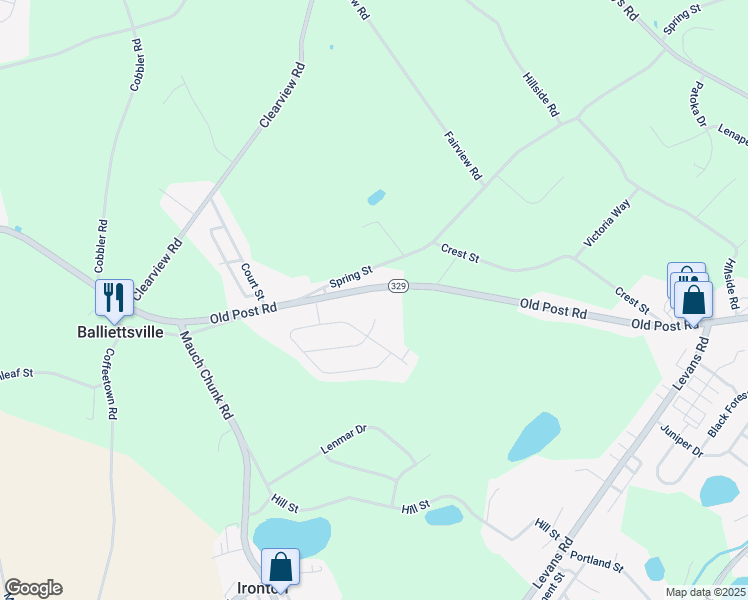 map of restaurants, bars, coffee shops, grocery stores, and more near 2575 Old Post Road in Coplay