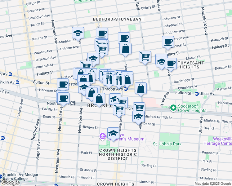 map of restaurants, bars, coffee shops, grocery stores, and more near 337 Herkimer Street in Brooklyn