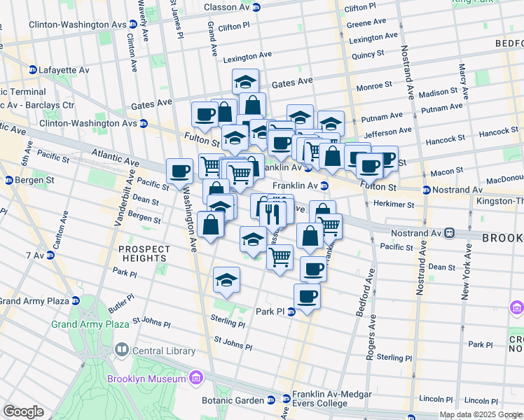 map of restaurants, bars, coffee shops, grocery stores, and more near 1001 Atlantic Avenue in Brooklyn