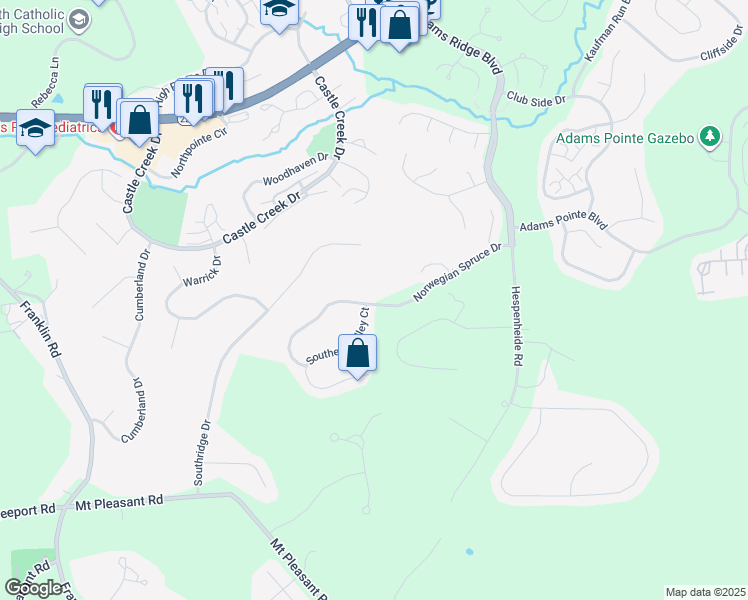 map of restaurants, bars, coffee shops, grocery stores, and more near 701 Norwegian Spruce Drive in Mars