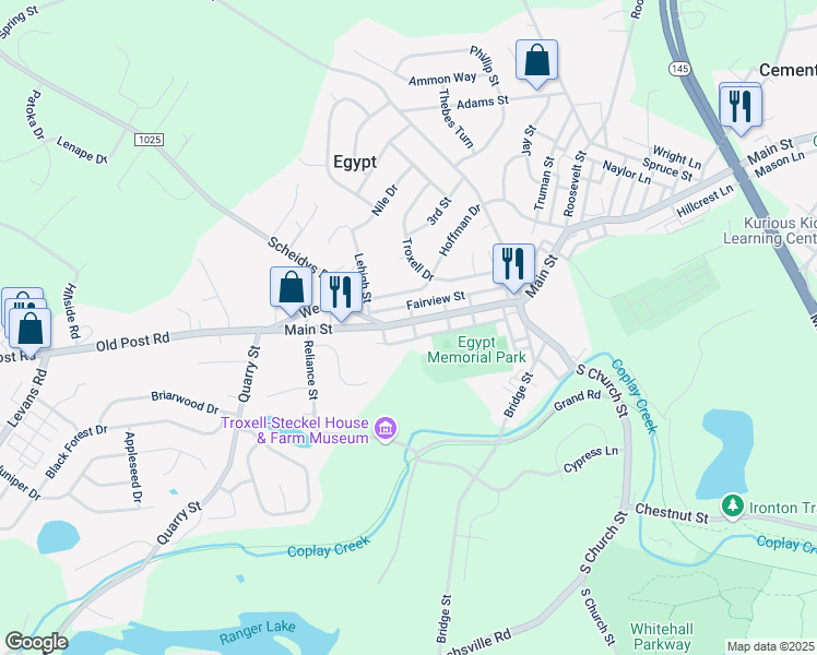 map of restaurants, bars, coffee shops, grocery stores, and more near 4702 Main Street in Whitehall