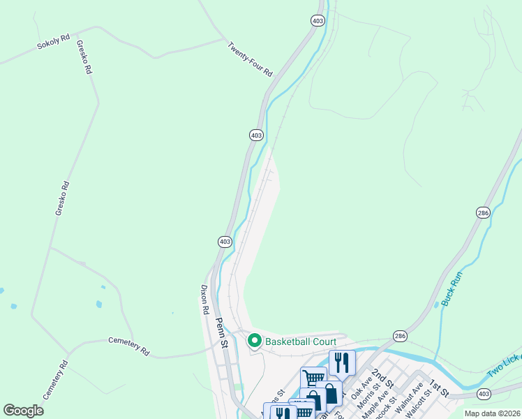 map of restaurants, bars, coffee shops, grocery stores, and more near 480 Harrison Street in Clymer